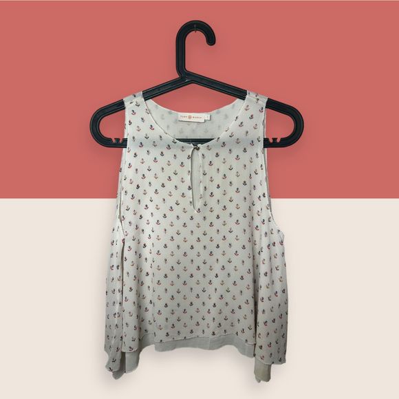 💐 TORY BURCH SILK POLKA DOT LAYERED TANK BLOUSE CREAM SIZE 4 AS IS - Picture 2 of 7